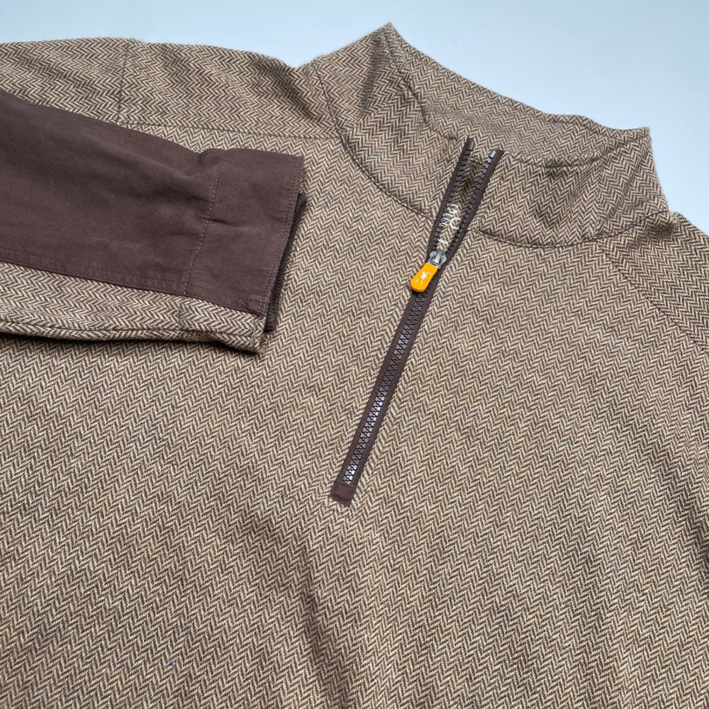 F&G Tech Mens XL Brown Herringbone Quarter Zip Golf Pullover Whispering Creek
